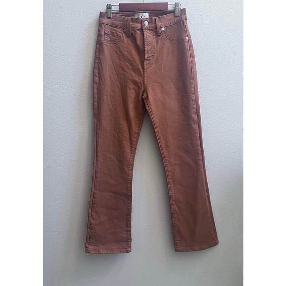 7 For All Mankind High Waisted Coated Crop Straight Leg Jeans Orange/Ginger 26 - Picture 1 of 8